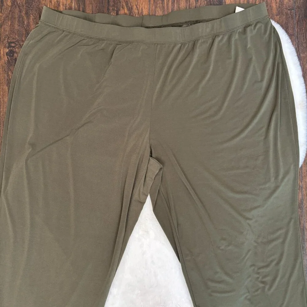 Susan Graver Pull-On Pants 3XT Olive Green Straight Leg Elastic Waist Stretch - Picture 2 of 11